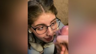 18 Year Old British Cutie In Glasses Getting Cun on Face