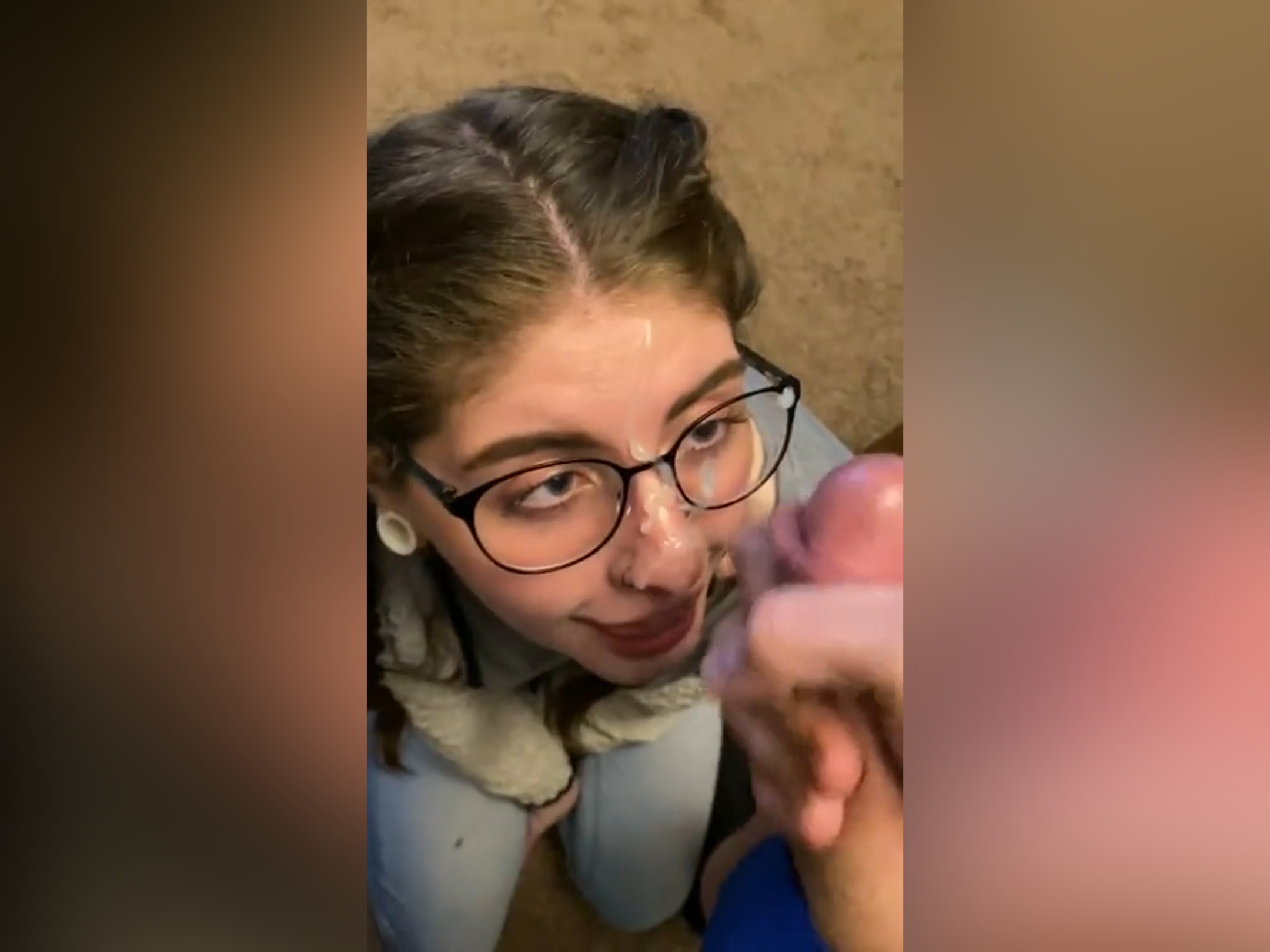 18 Year Old British Cutie In Glasses Getting Cun on Face